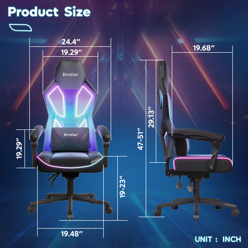 Inbox Zero Monike LED Gaming Chair with Adjustable Lumbar Inbox Zero Monike LED Gaming Chair with Adjustable Lumbar